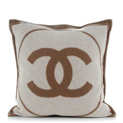Chanel Merino Wool Cashmere CC Pillow Dark Beige Light Beige 1 of 7