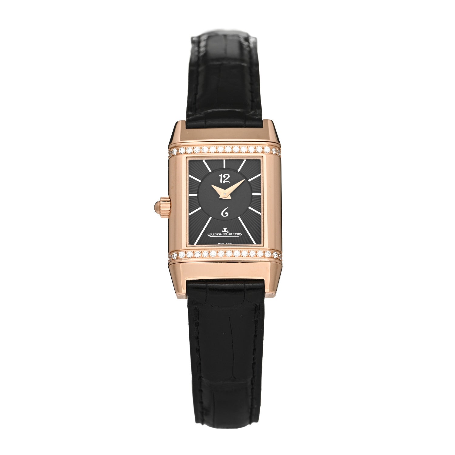 Jaeger-LeCoultre 18K Rose Gold Alligator Diamond 33mm Reverso Classic Duetto Manual Winding Watch Black Q2662420 1 of 7