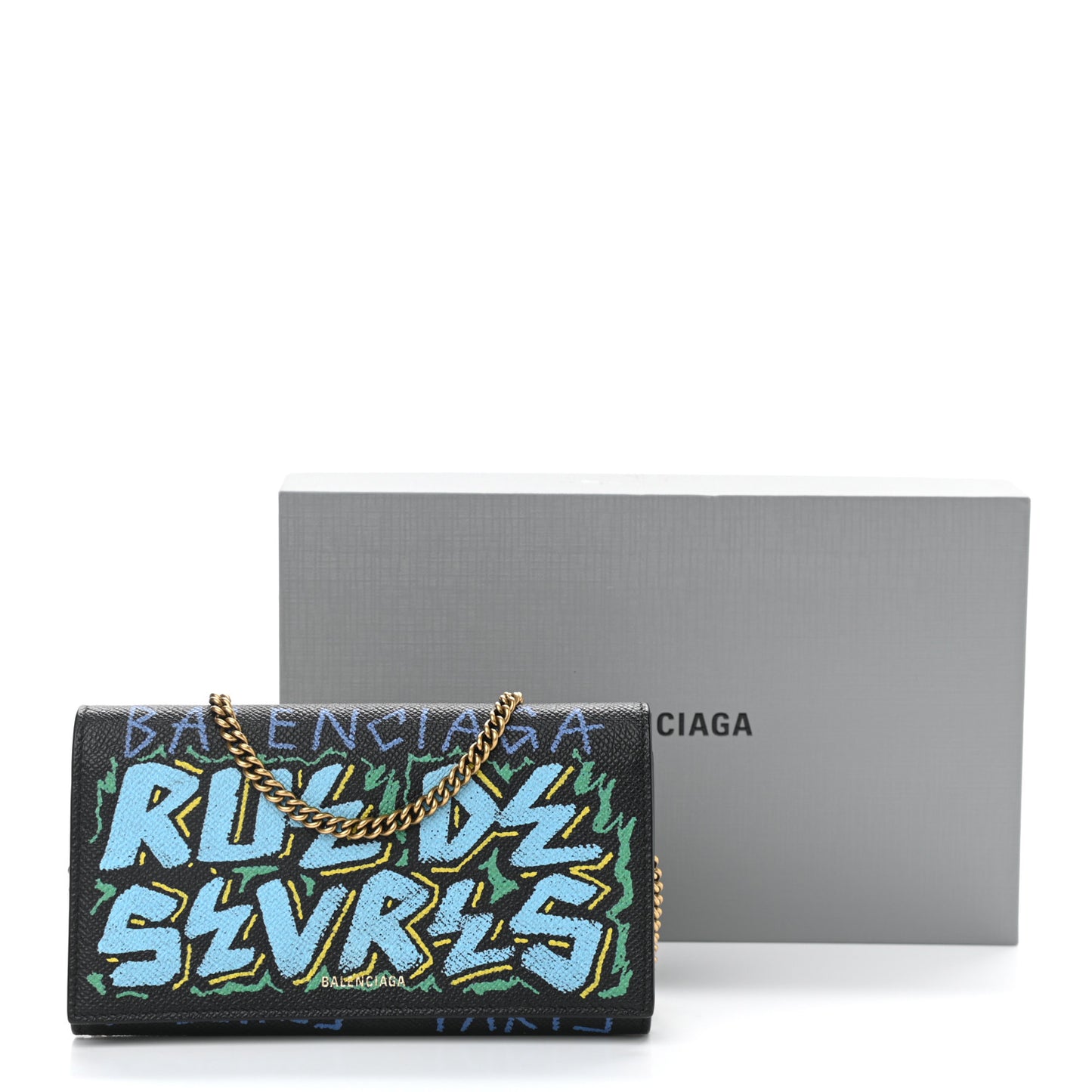 Signature Grained Calfskin Graffiti BB Chain Wallet Black Multicolor