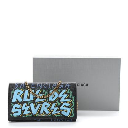 Balenciaga Signature Grained Calfskin Graffiti BB Chain Wallet Black Multicolor 10 of 10