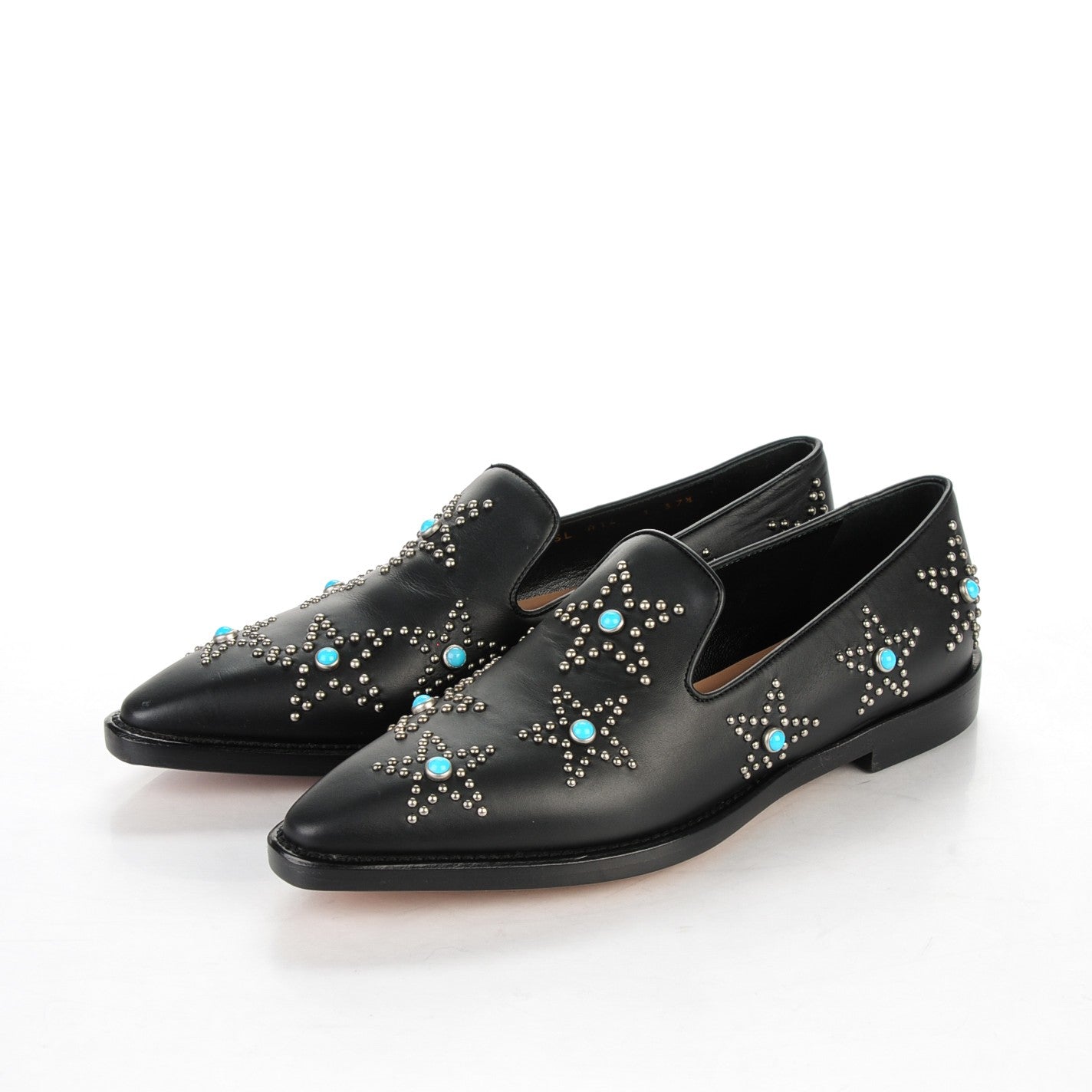 Nappa Star Studded Cabochon Loafers 37.5 Black