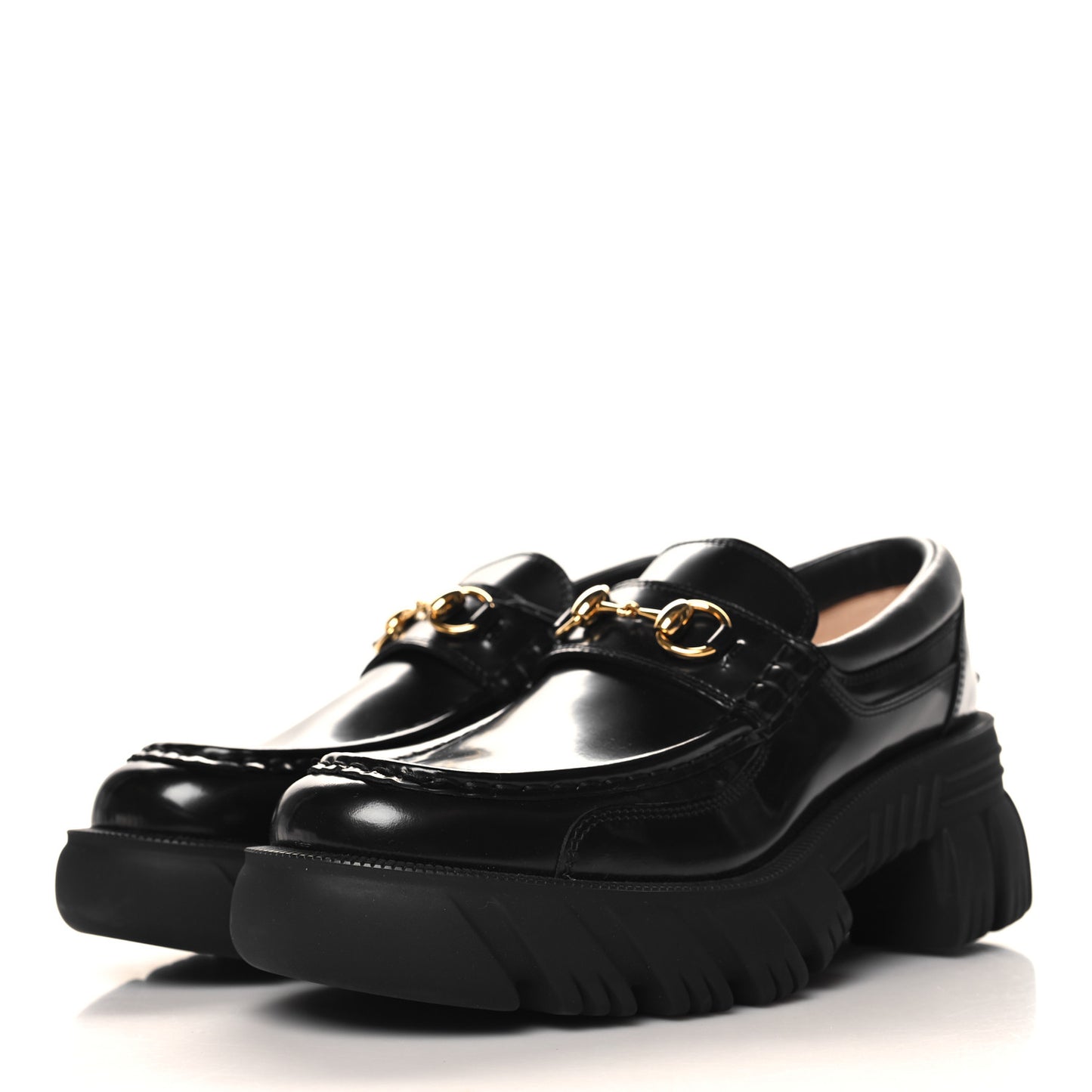 Magnum Calfskin Nappa Samoa Womens Horsebit Platform Chunky Lug Sole 40mm Loafers 40.5 Black
