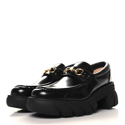 Gucci Magnum Calfskin Nappa Samoa Womens Horsebit Platform Chunky Lug Sole 40mm Loafers 40.5 Black 4 of 9