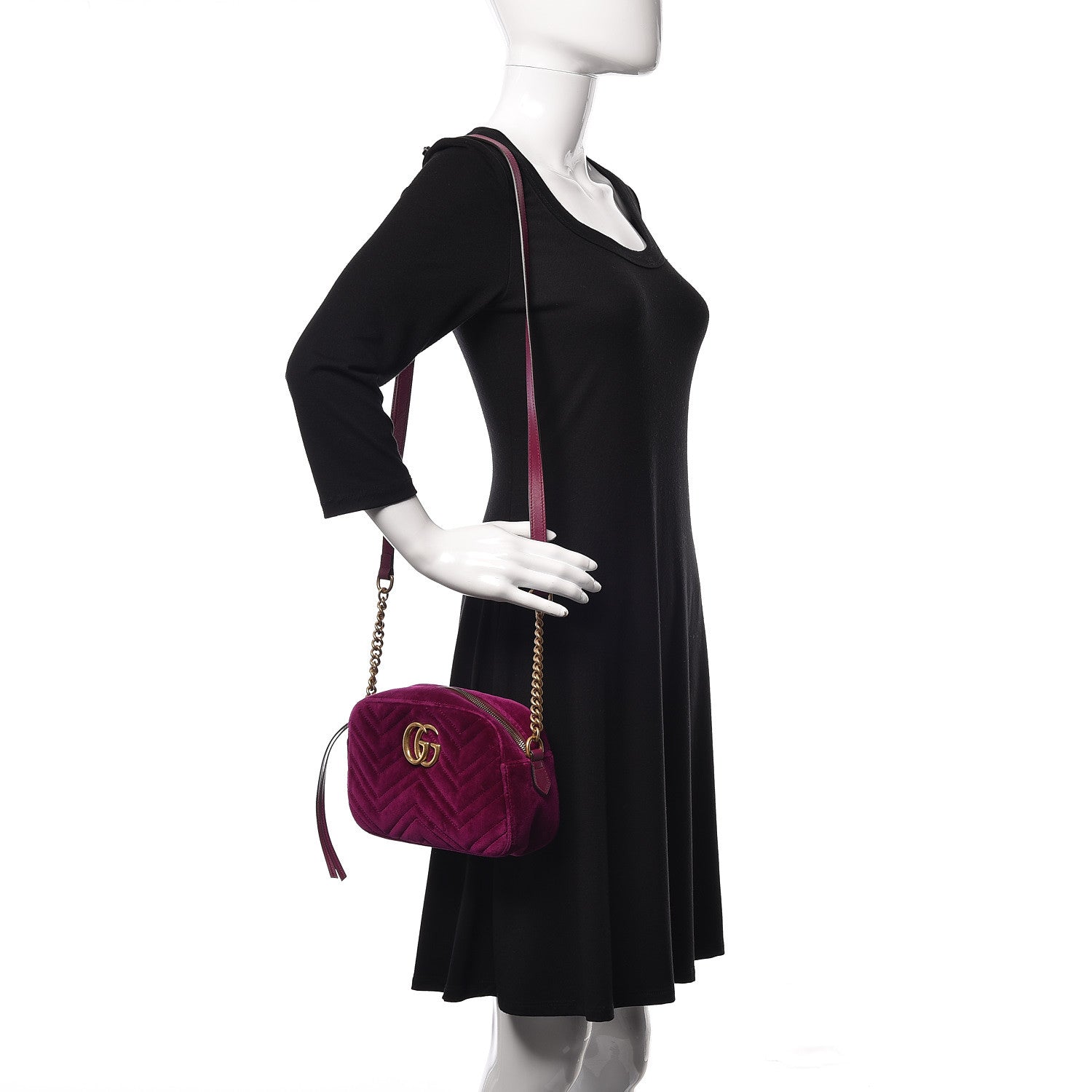Gucci Velvet Matelasse Small GG Marmont Chain Shoulder Bag Fuchsia Violet Cyclamen 2 of 9