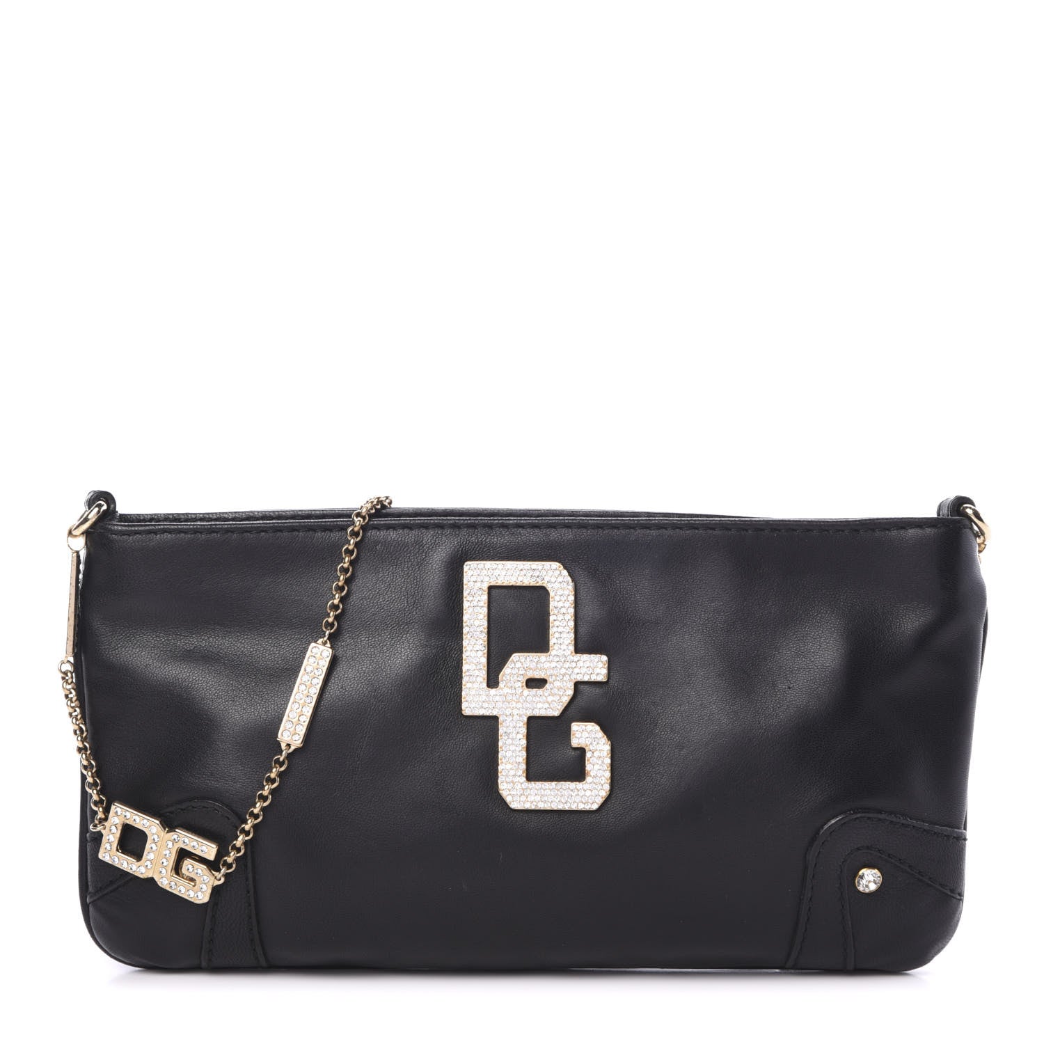 Dolce & Gabbana Calfskin Crystal Pochette Black 1 of 8
