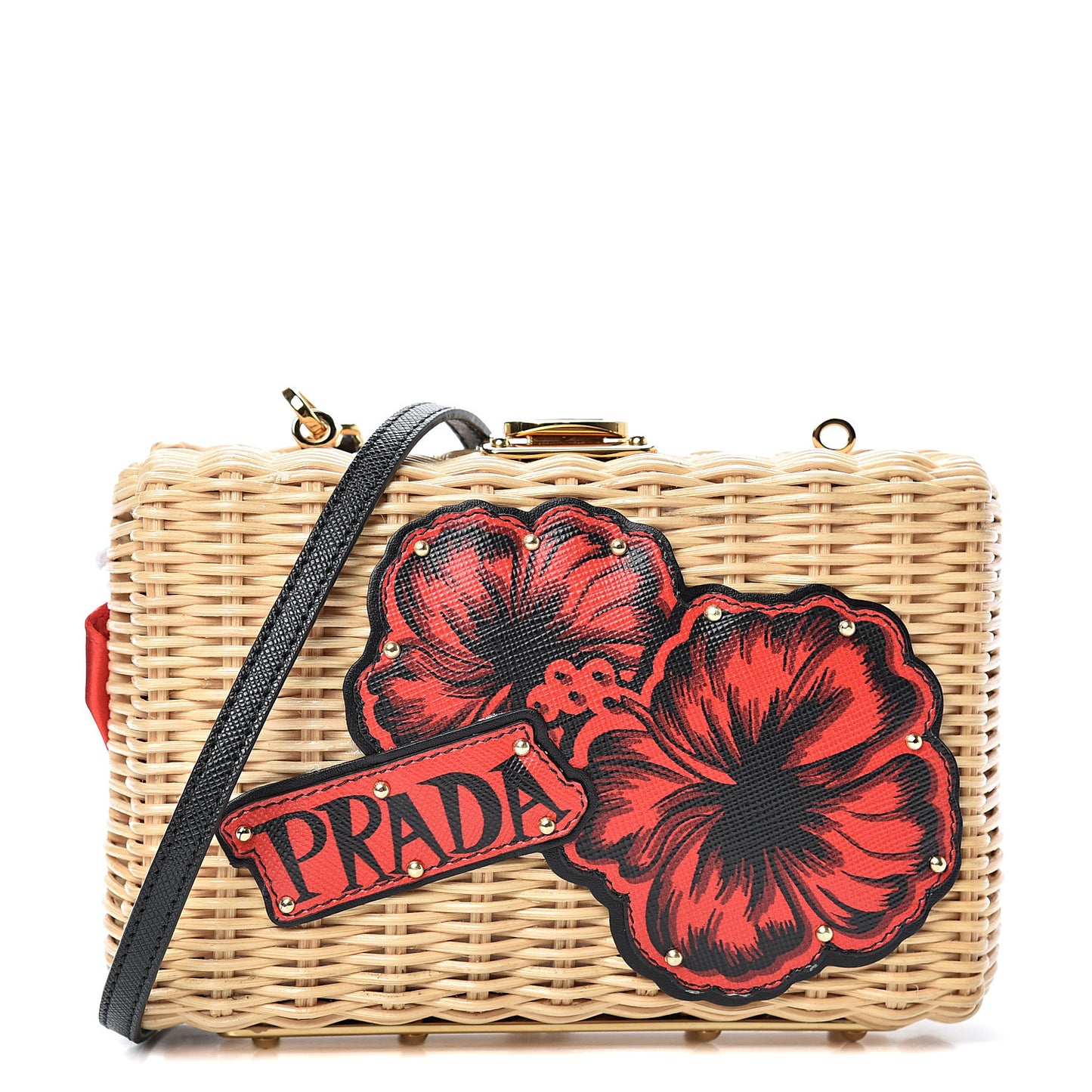 Wicker Saffiano Hibiscus Print Crossbody Clutch Rosso