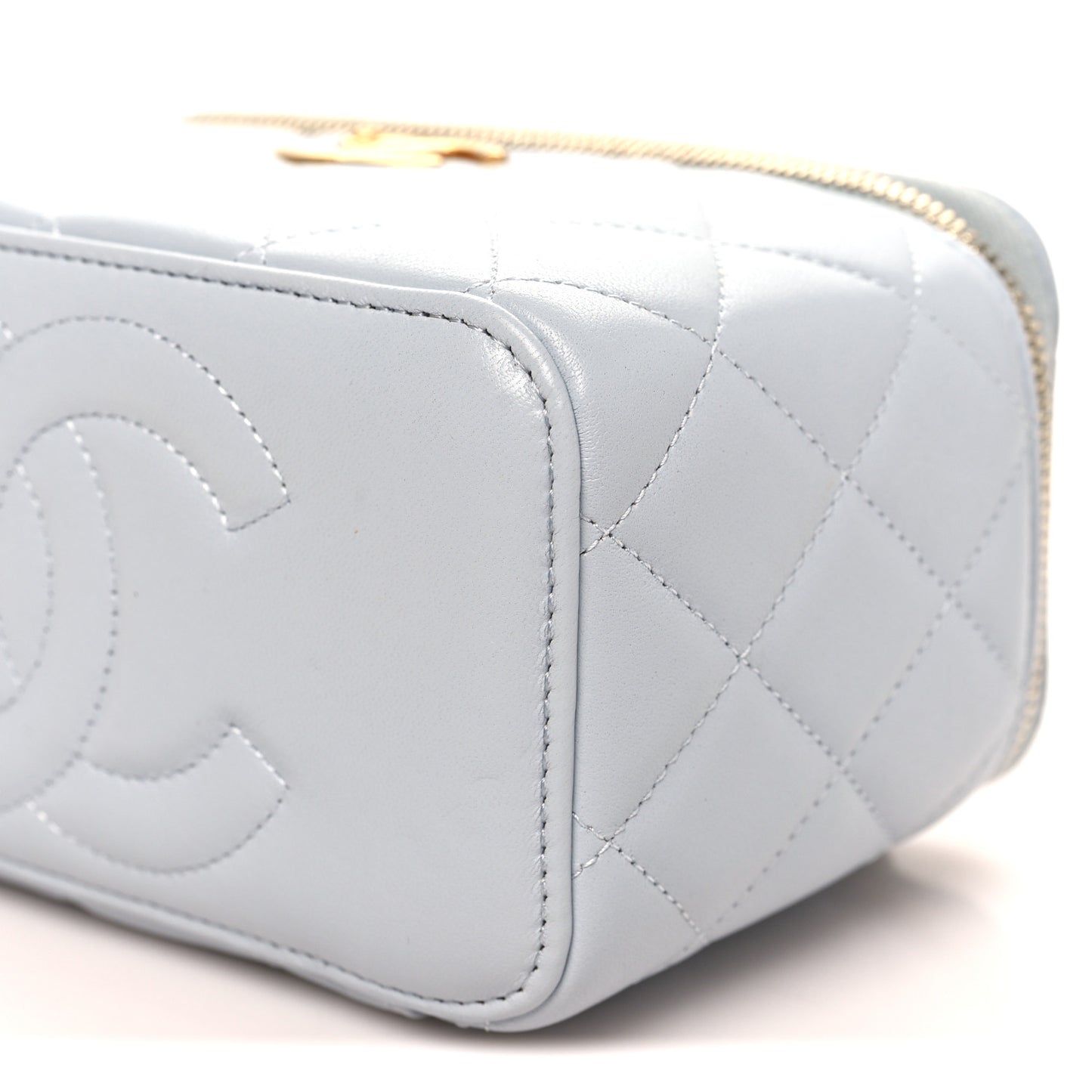 Lambskin Quilted Small CC Vanity Case With Chain Light Blue