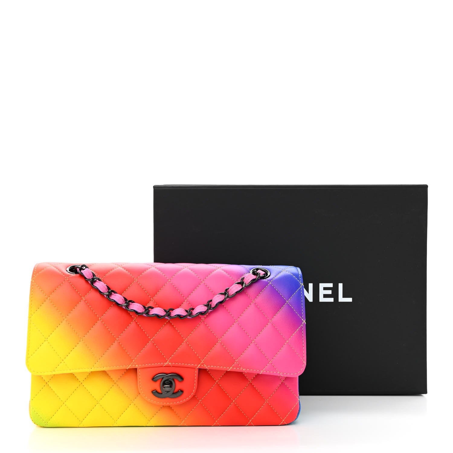 Chanel Calfskin Quilted Medium Rainbow Double Flap Multicolor 11 of 11