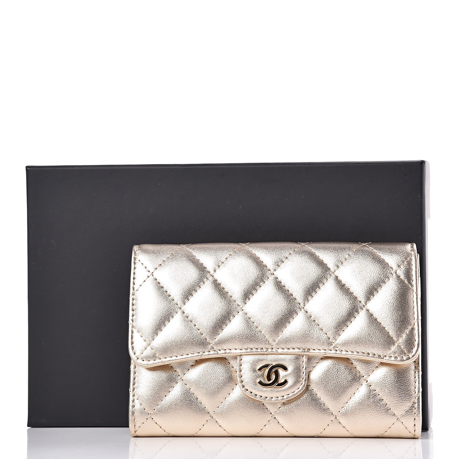 Chanel Lambskin Quilted Small Flap Wallet Pale Gold 10 of 10