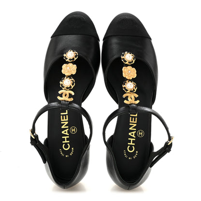 Chanel Lambskin Grosgrain Cap Toe Pearl CC Mary Jane Flats 36 Black 2 of 10
