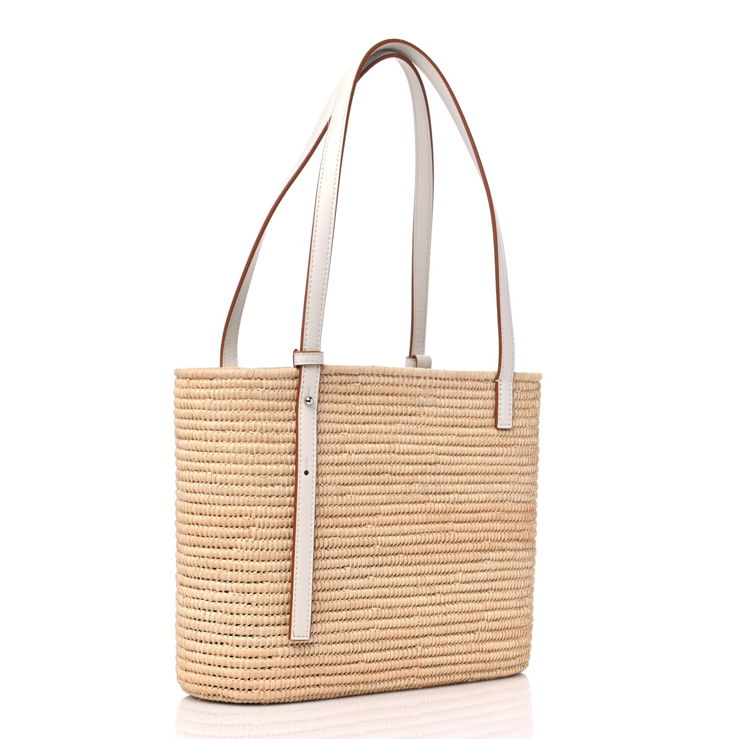 Raffia Square Small Basket Tote Bag Natural White
