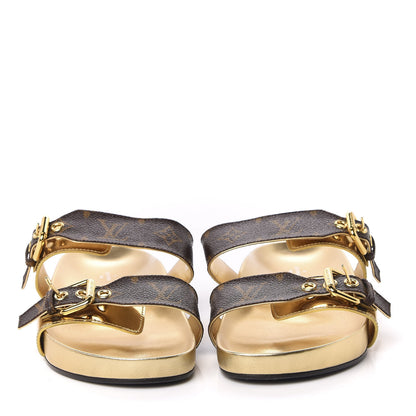 Louis Vuitton Patent Calfskin Monogram Bom Dia Mule Sandals 39 Gold 2 of 8