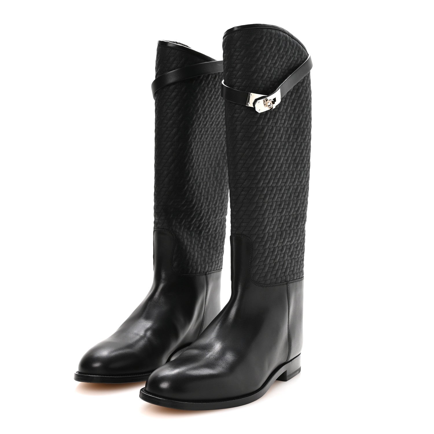 Hermes Toile Matelasse Box Kelly Jumping Boots 40 Black 4 of 10