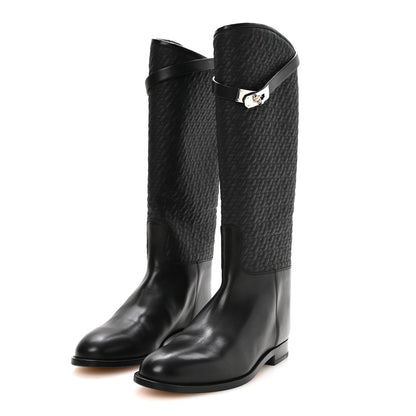 Hermes Toile Matelasse Box Kelly Jumping Boots 40 Black 4 of 10
