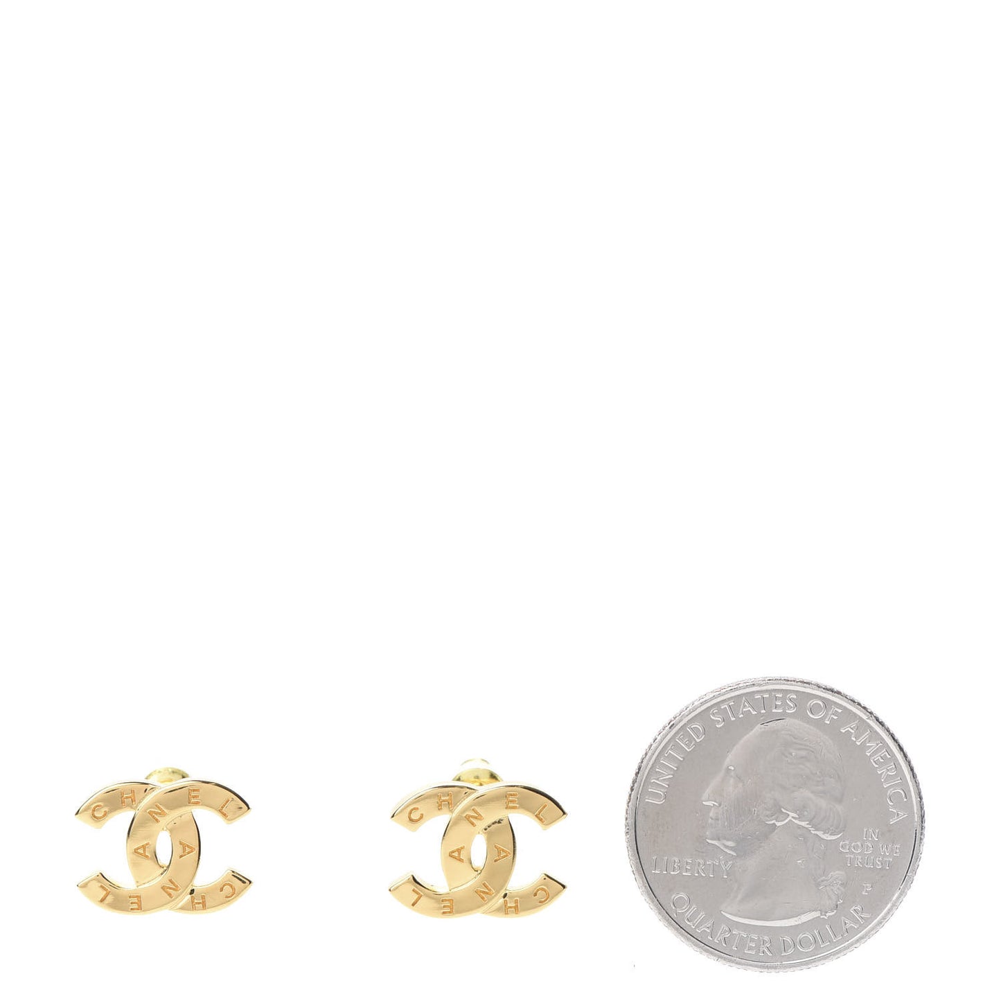 Metal CC Paris Button Stud Earrings Gold