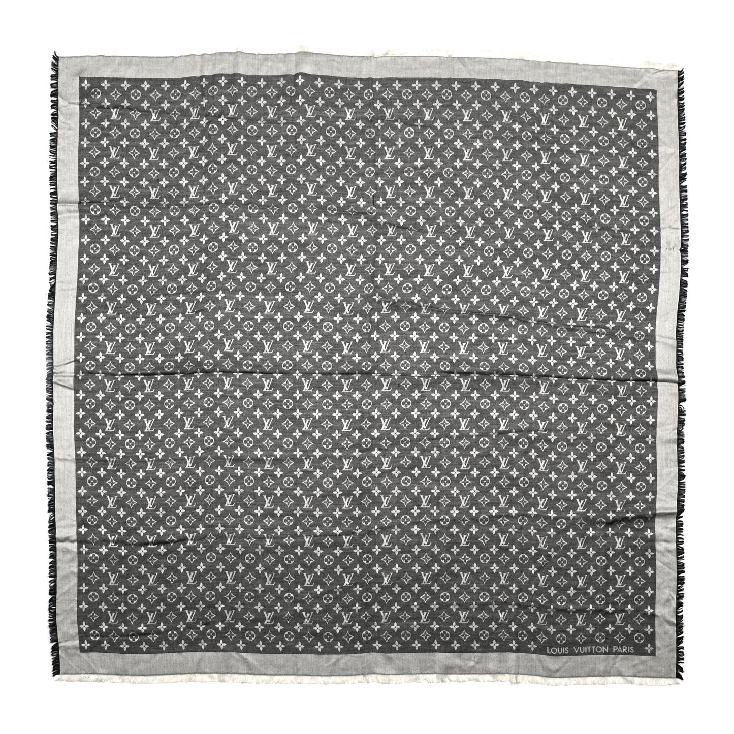 Silk Wool Monogram Denim Shawl Black