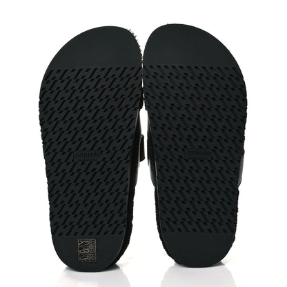 Hermes Calfskin Woolskin Womens Chypre Sandals 37.5 Black 5 of 8
