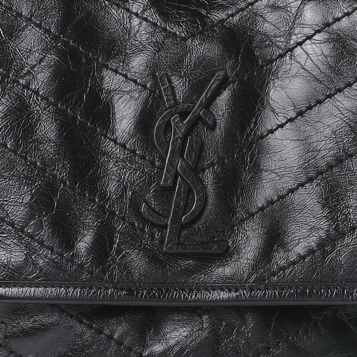 Crinkled Calfskin Matelasse Monogram Medium Niki Chain Satchel Black