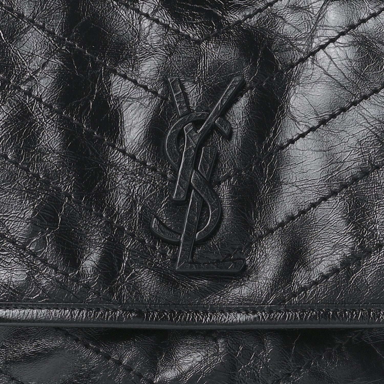 Saint Laurent Crinkled Calfskin Matelasse Monogram Medium Niki Chain Satchel Black 10 of 13