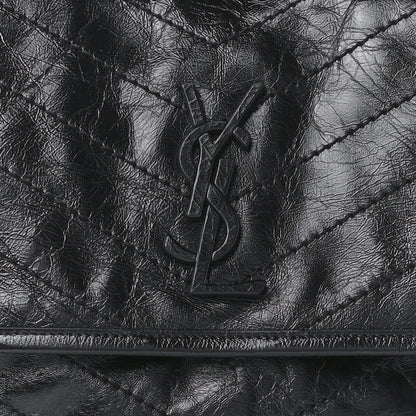 Saint Laurent Crinkled Calfskin Matelasse Monogram Medium Niki Chain Satchel Black 10 of 13