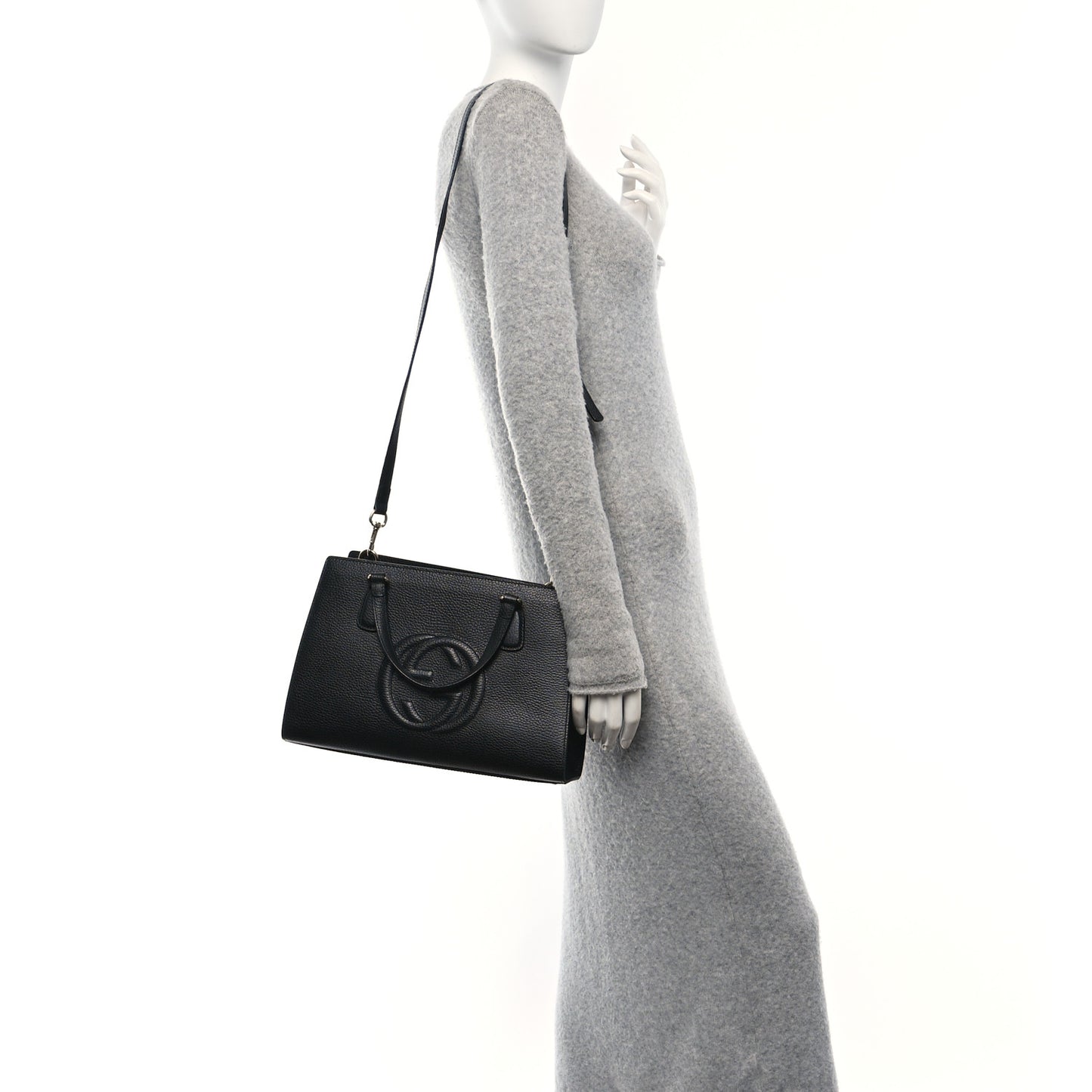 Pebbled Calfskin Medium Soho Top Handle Satchel Black