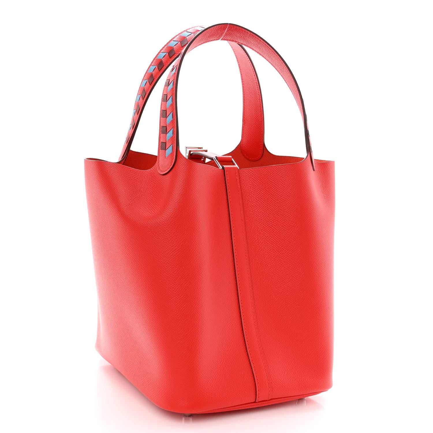 Hermes Epsom Tressage De Cuir Picotin Lock 22 MM Rouge Coeur Bleu du Nord Rouge H 2 of 11