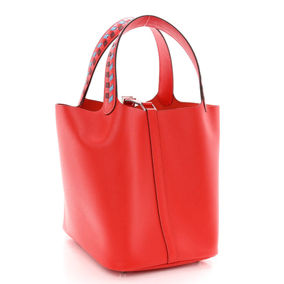 Hermes Epsom Tressage De Cuir Picotin Lock 22 MM Rouge Coeur Bleu du Nord Rouge H 2 of 11