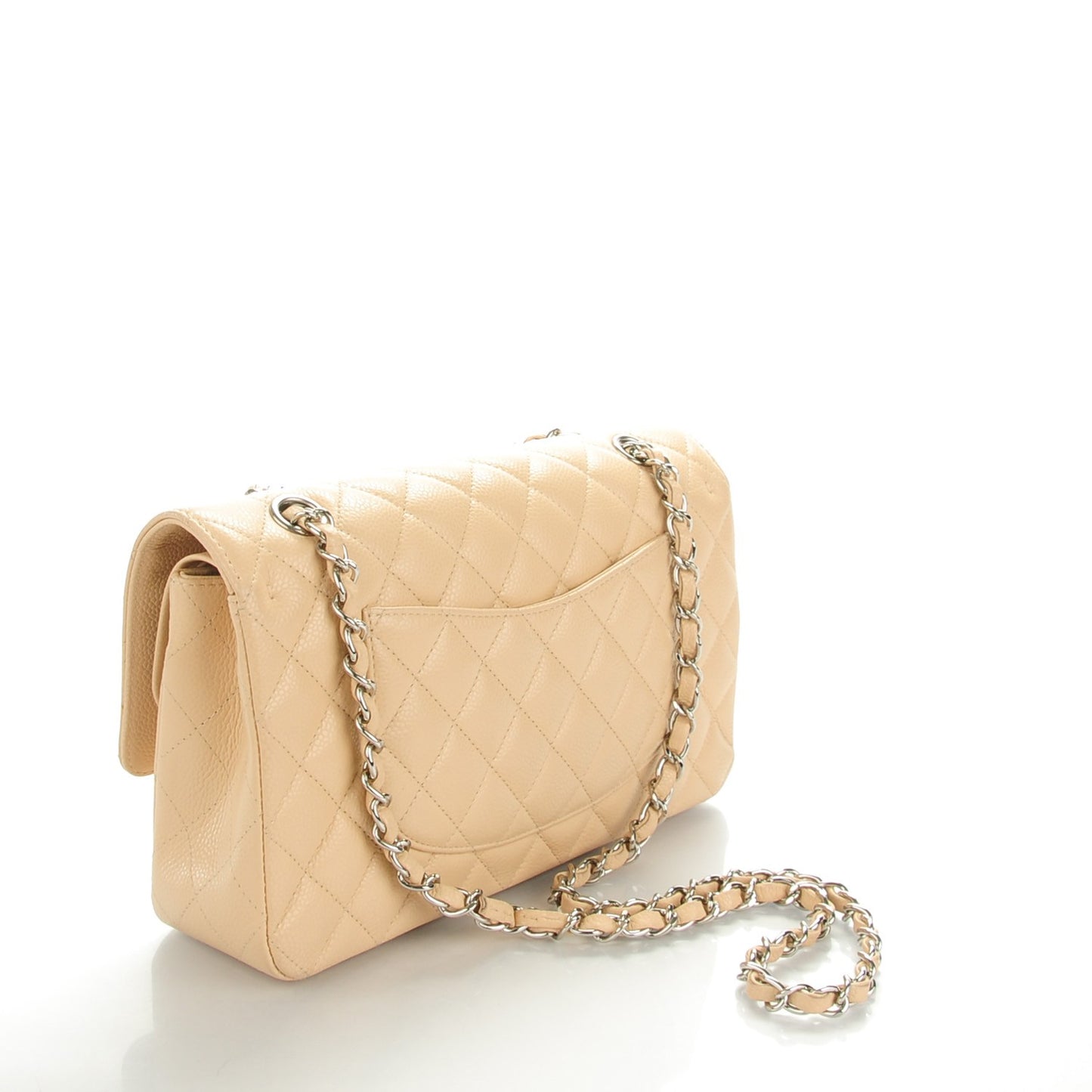 Caviar Quilted Medium Double Flap Beige Clair