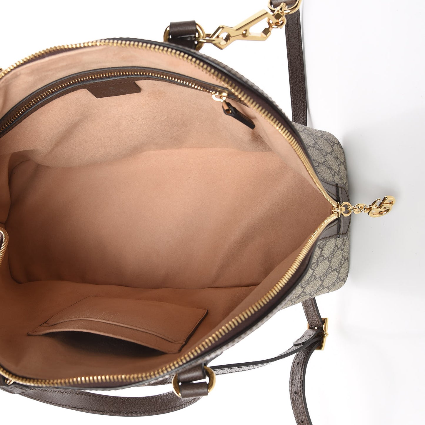 GG Supreme Monogram Web Medium Ophidia Top Handle Dome Bag Brown