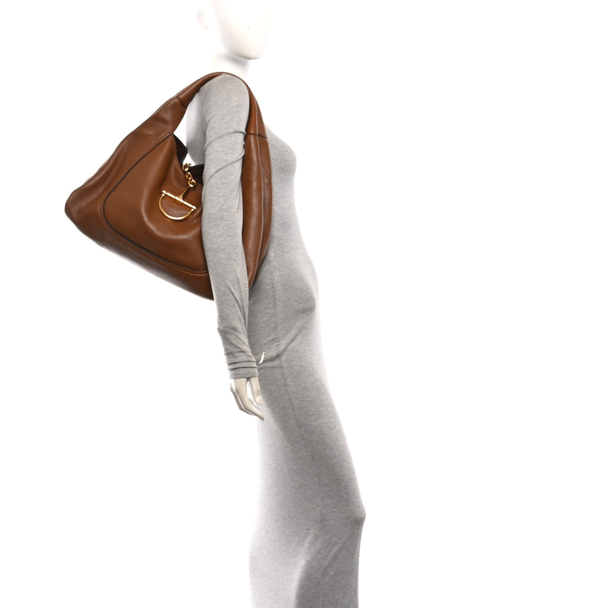 Grained Calfskin Softbit Maxi Shoulder Bag Brown