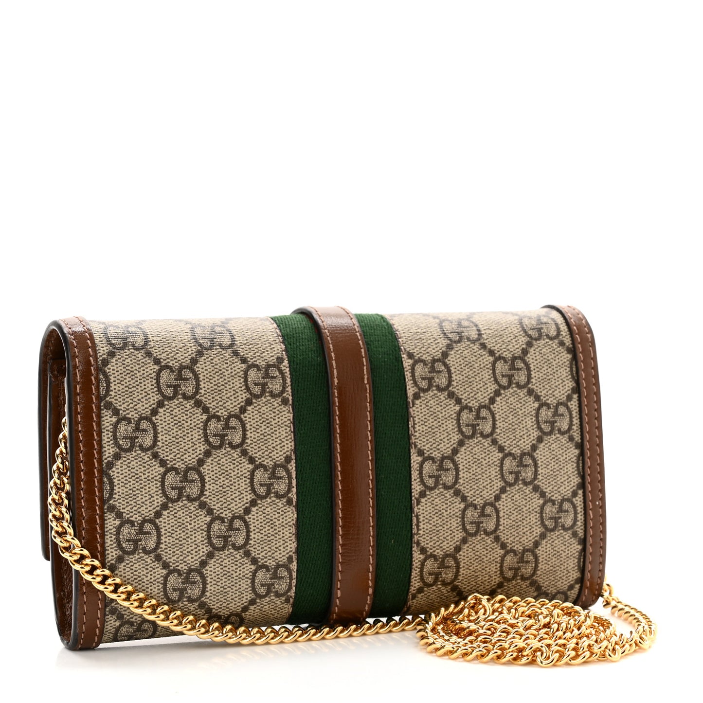 GG Supreme Monogram Azalea Calfskin Web Jackie 1961 Chain Wallet Beige Ebony Brown Sugar