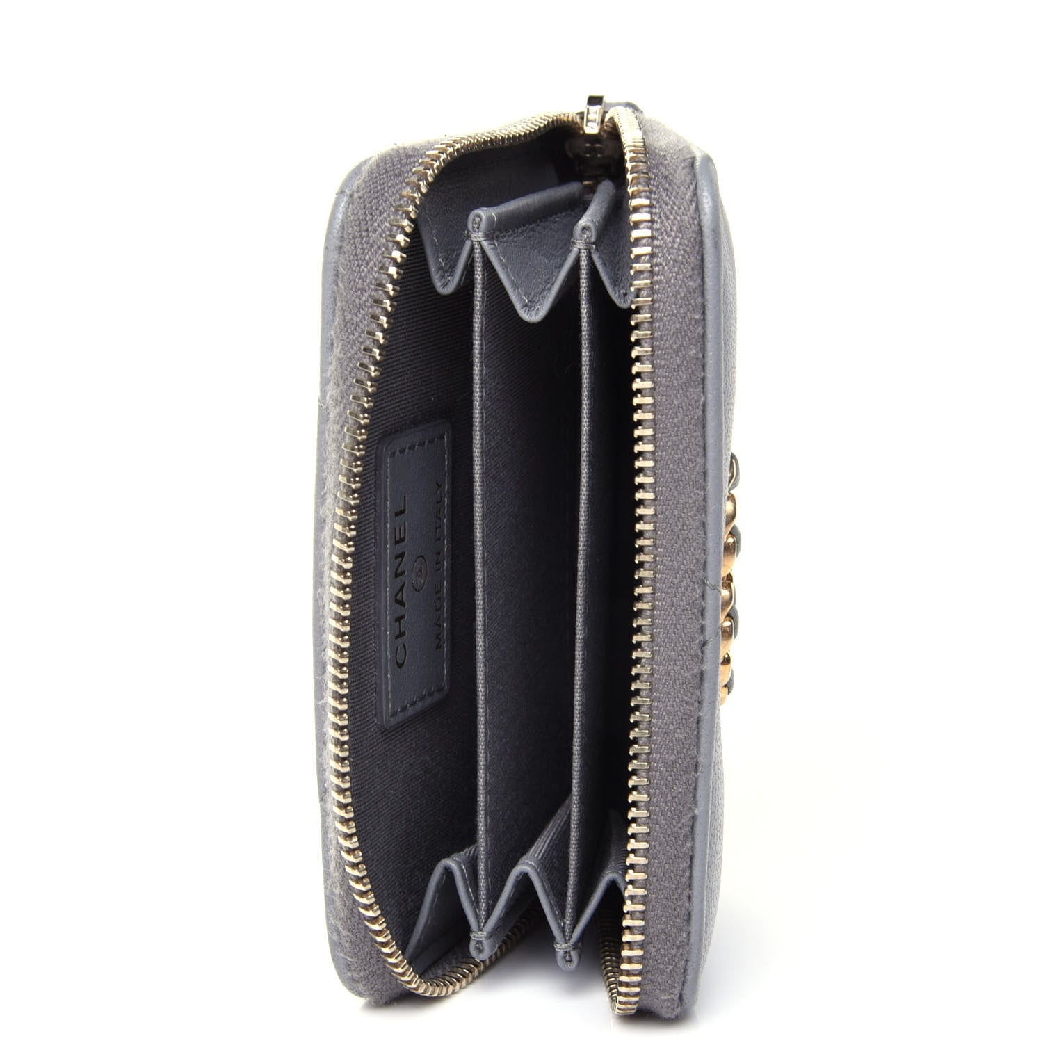 Chanel Goatskin Quilted 19 Zip Around Coin Purse Wallet Gray 4 of 4