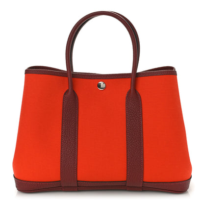 Hermes Toile Militaire Vache Country Garden Party Tote 30 Orange Poppy Rouge Grenat 1 of 8