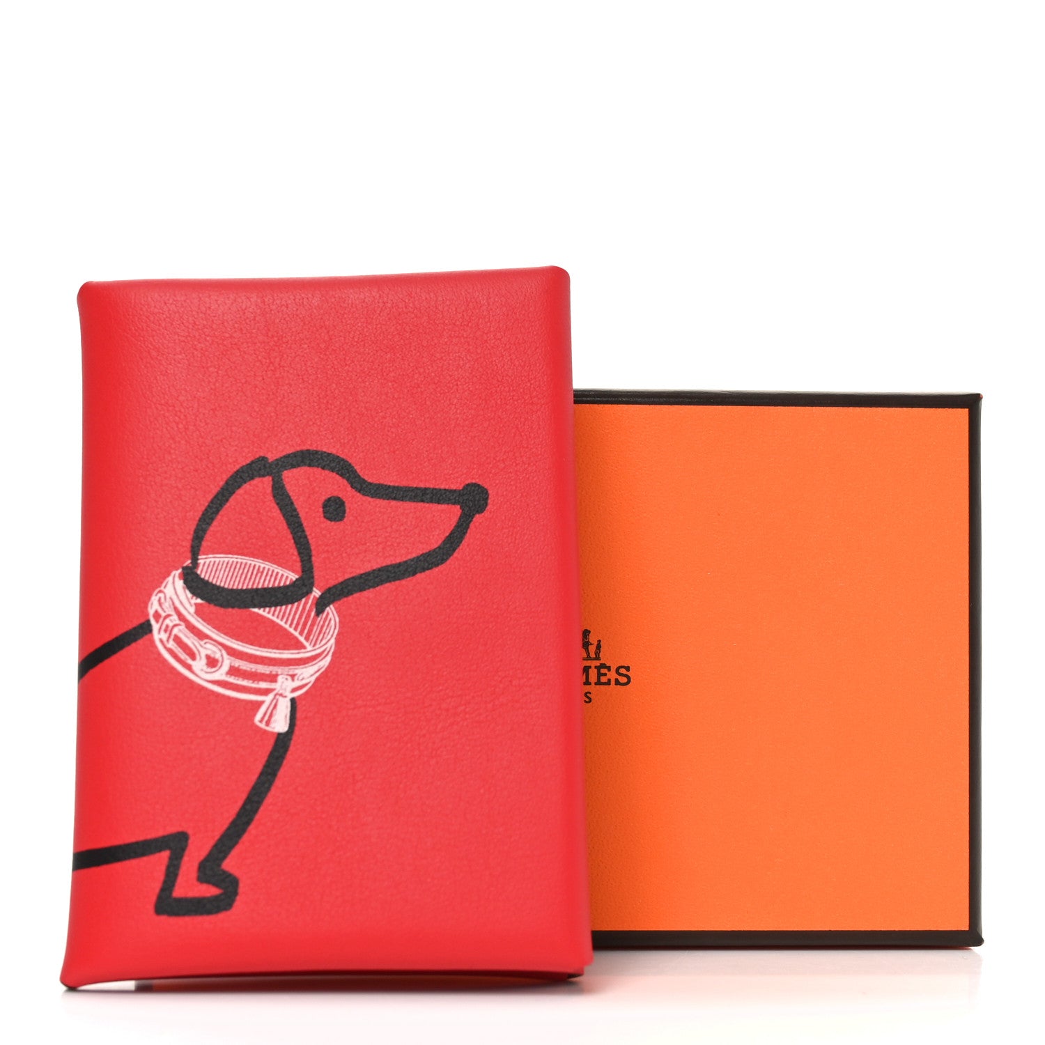 Hermes Swift Teckel a Collier Calvi Duo Card Case Rouge De Coeur