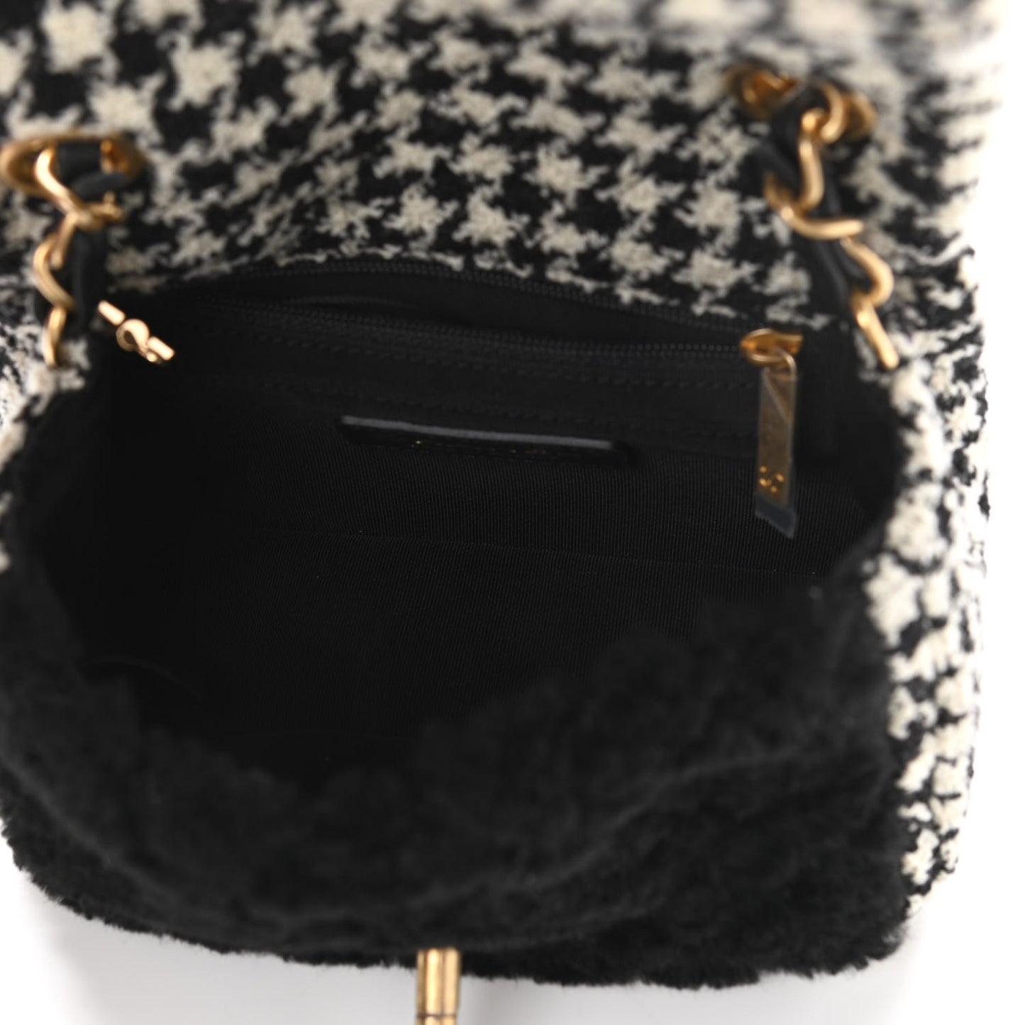 Shearling Tweed Quilted Mini Square Flap Bag Black White