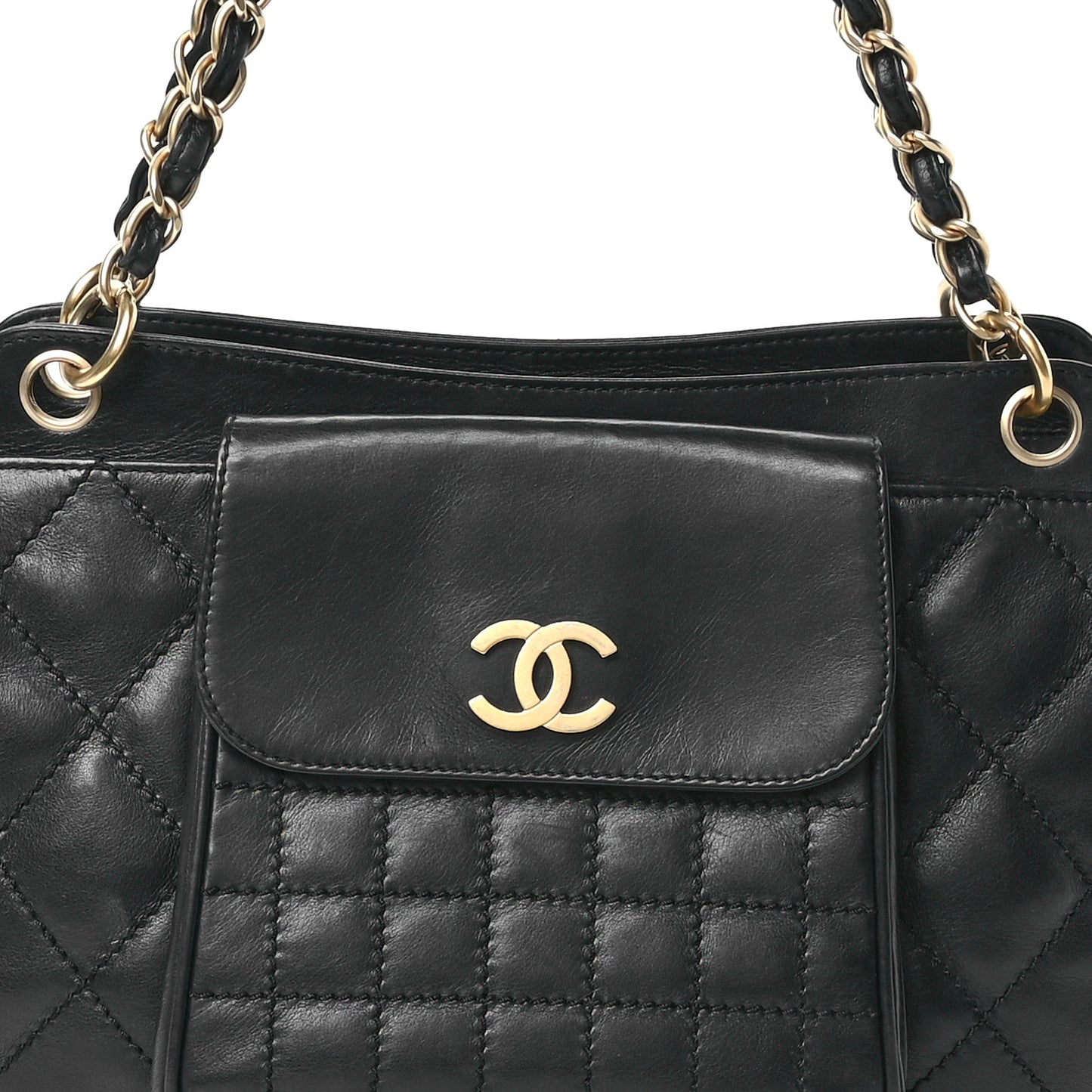 Calfskin Chocolate Bar Quilted Small Shoulder Bag Black