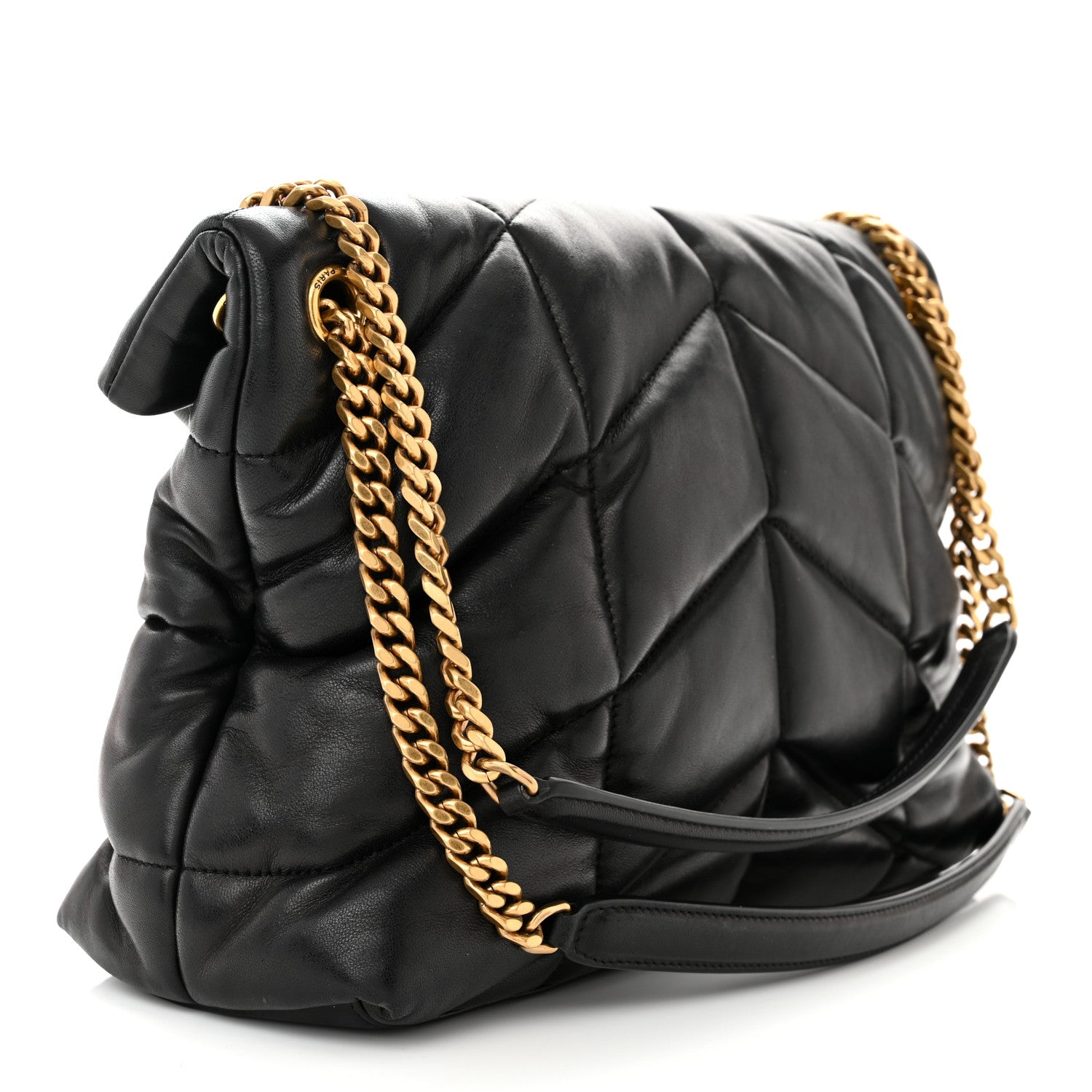 Saint Laurent Lambskin Quilted Medium Loulou Puffer Monogram Chain Satchel Black 3 of 12