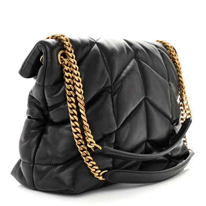 Saint Laurent Lambskin Quilted Medium Loulou Puffer Monogram Chain Satchel Black 3 of 12