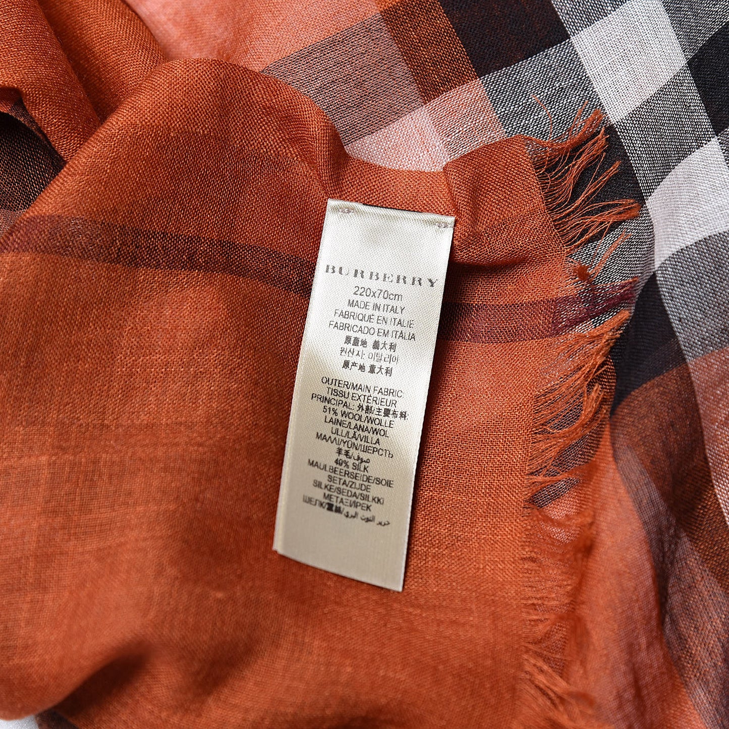 Wool Silk House Check Lightweight Scarf Orange