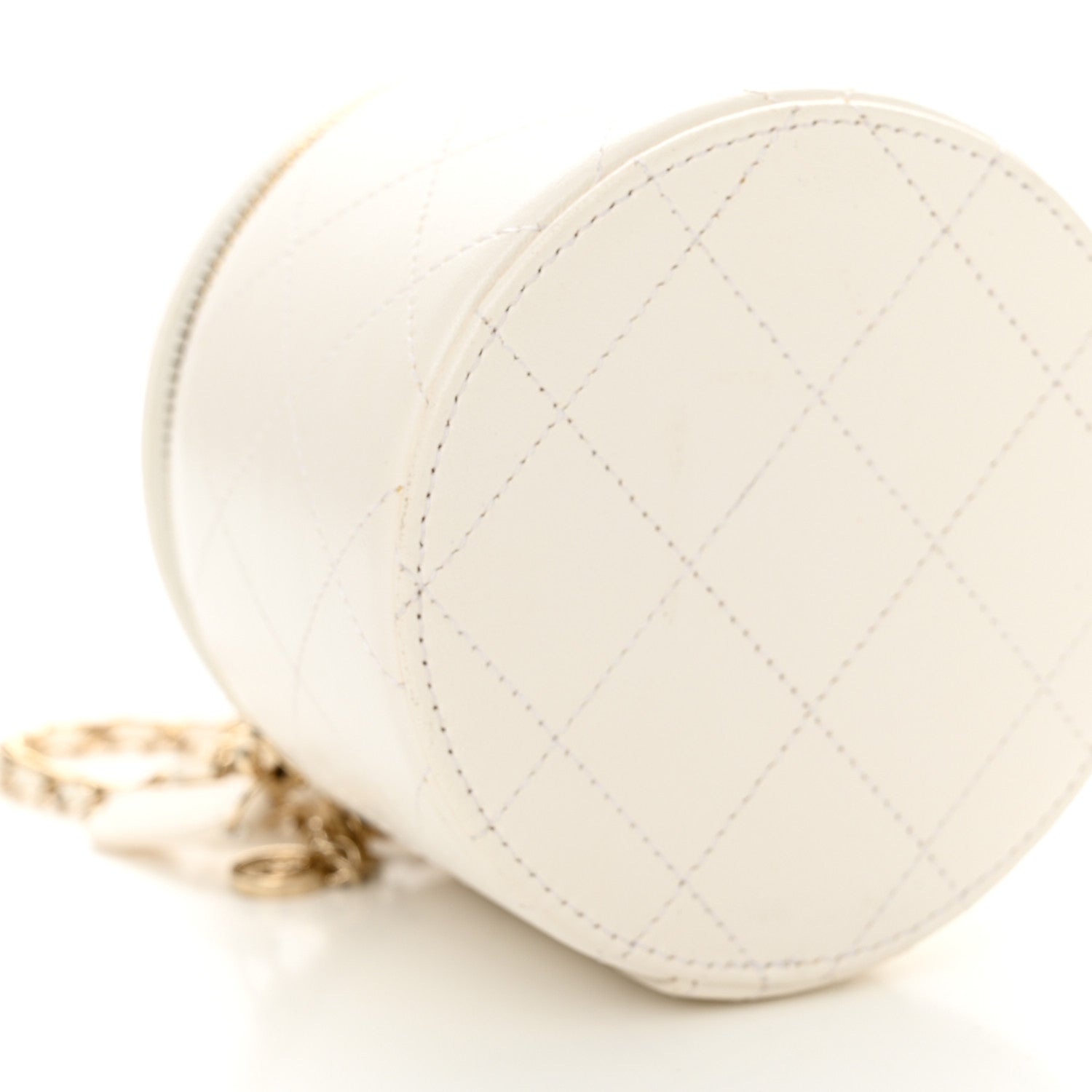 Chanel Lambskin Quilted Round Small Vanity Case With Chain White Black 9 of 11