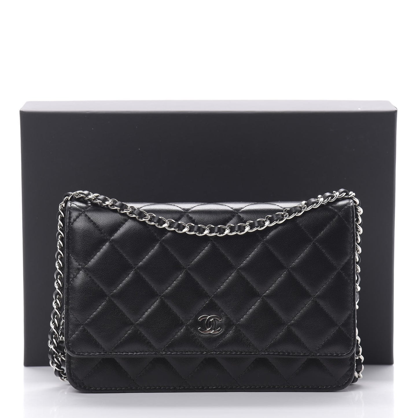 Lambskin Quilted Wallet On Chain WOC Black