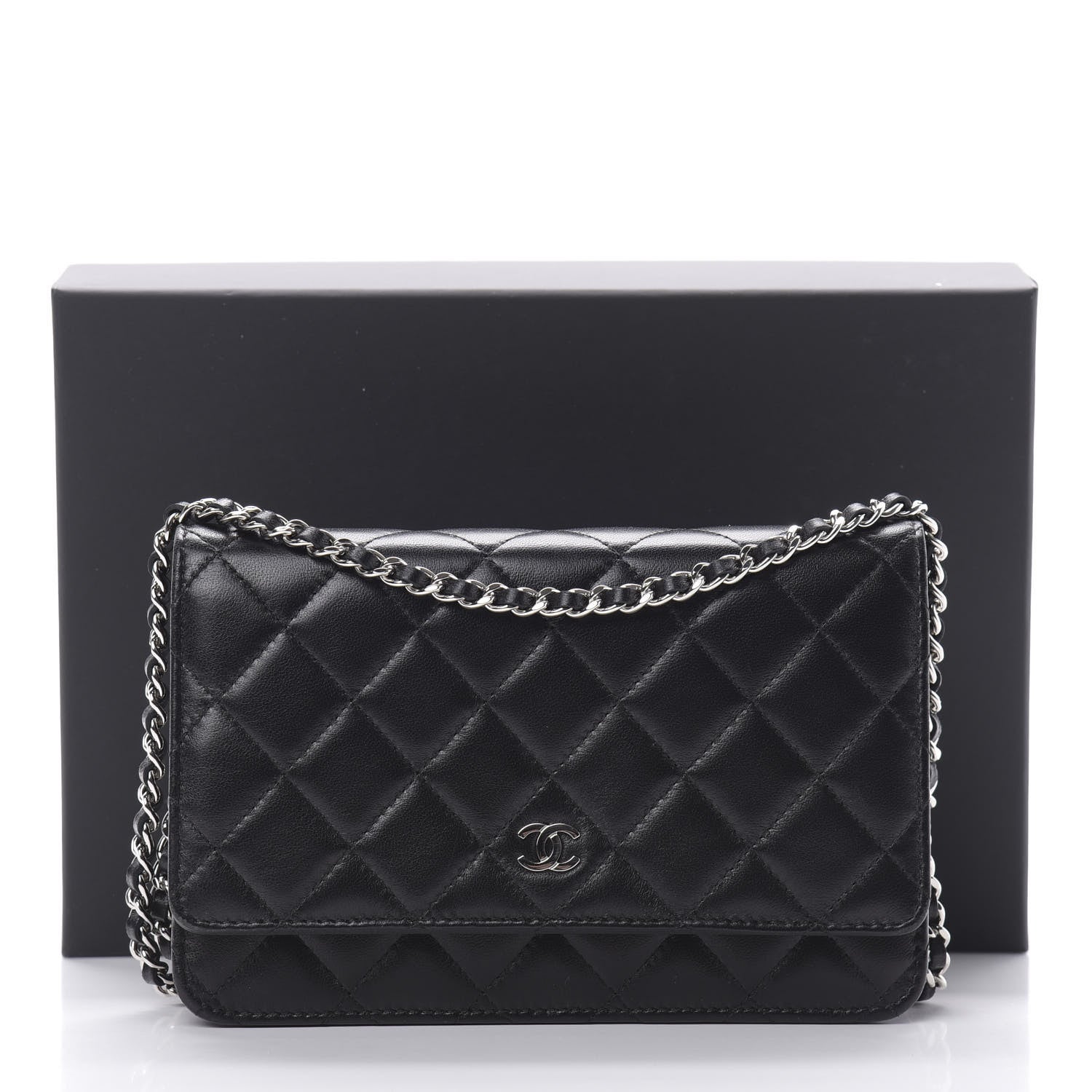 Chanel Lambskin Quilted Wallet On Chain WOC Black 14 of 14