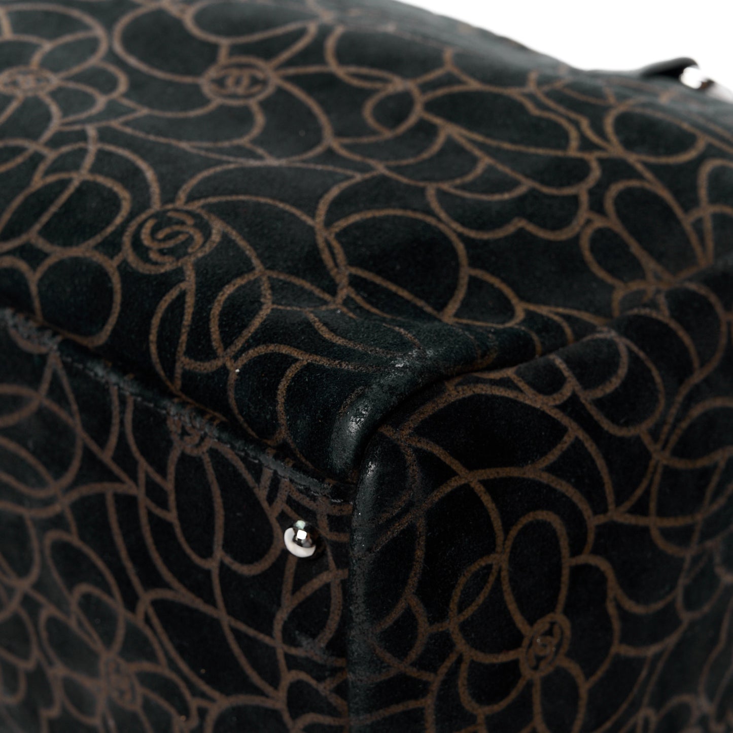 Velvet Camellia Embossed Shoulder Bag Black