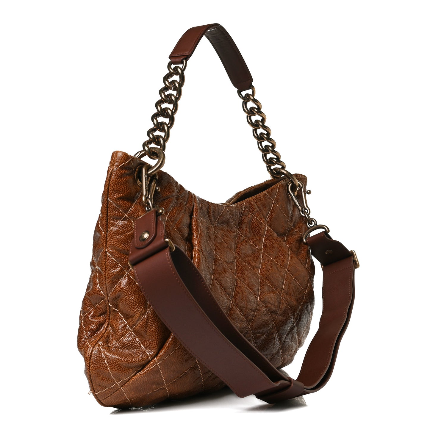 Crumpled Grained Calfskin Coco Pleats Hobo Brown