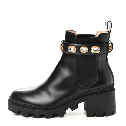 Gucci Calfskin Crystal GG Trip Chelsea Ankle Boots 38 Black 1 of 9