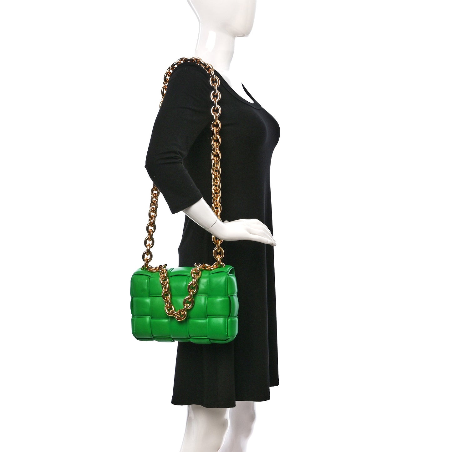 Lambskin Maxi Intreccio Padded Chain Cassette Crossbody Bag Grass