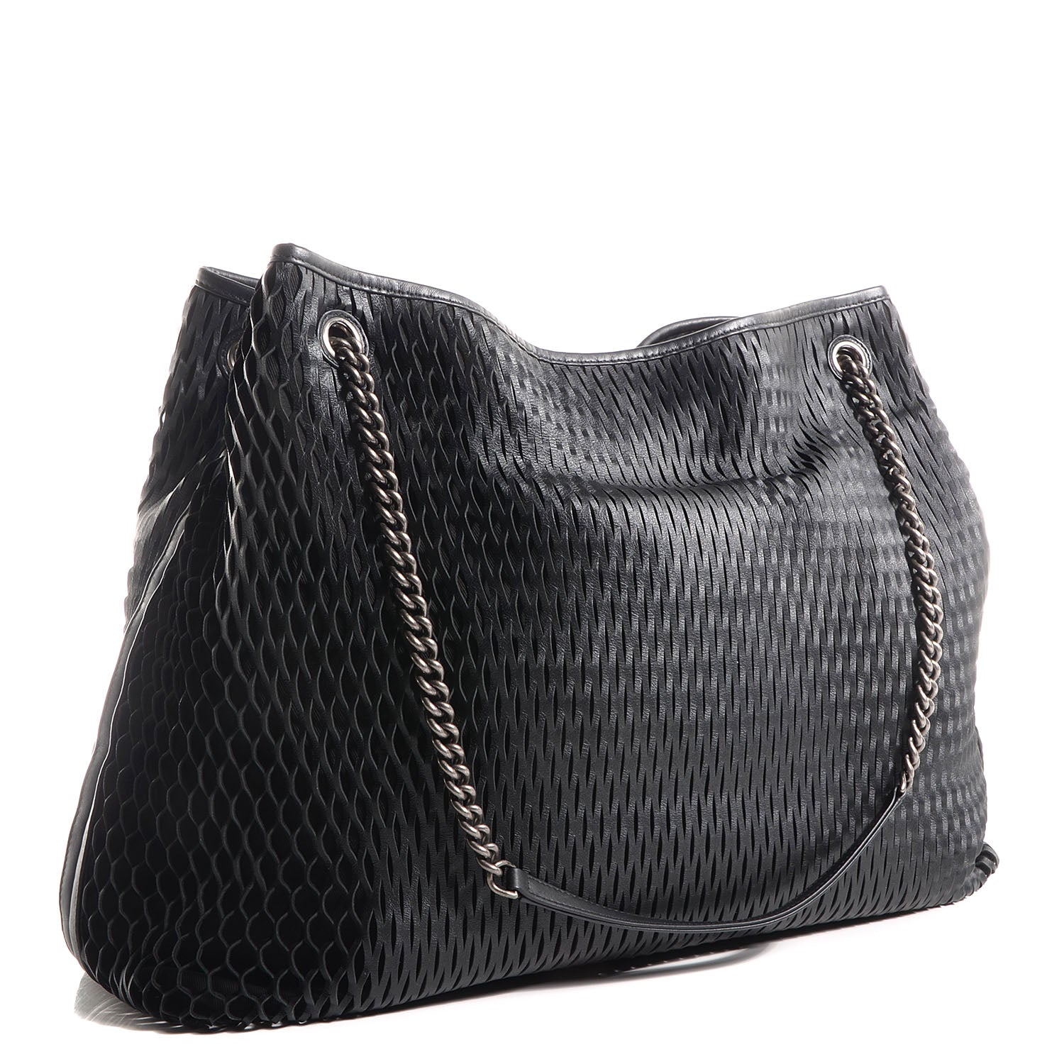 Chanel Calfskin Laser Cut Perforated CC Tote Black 3 of 7