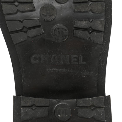 Chanel Calfskin Knit Lace Up Combat Boots 39 Black 7 of 12