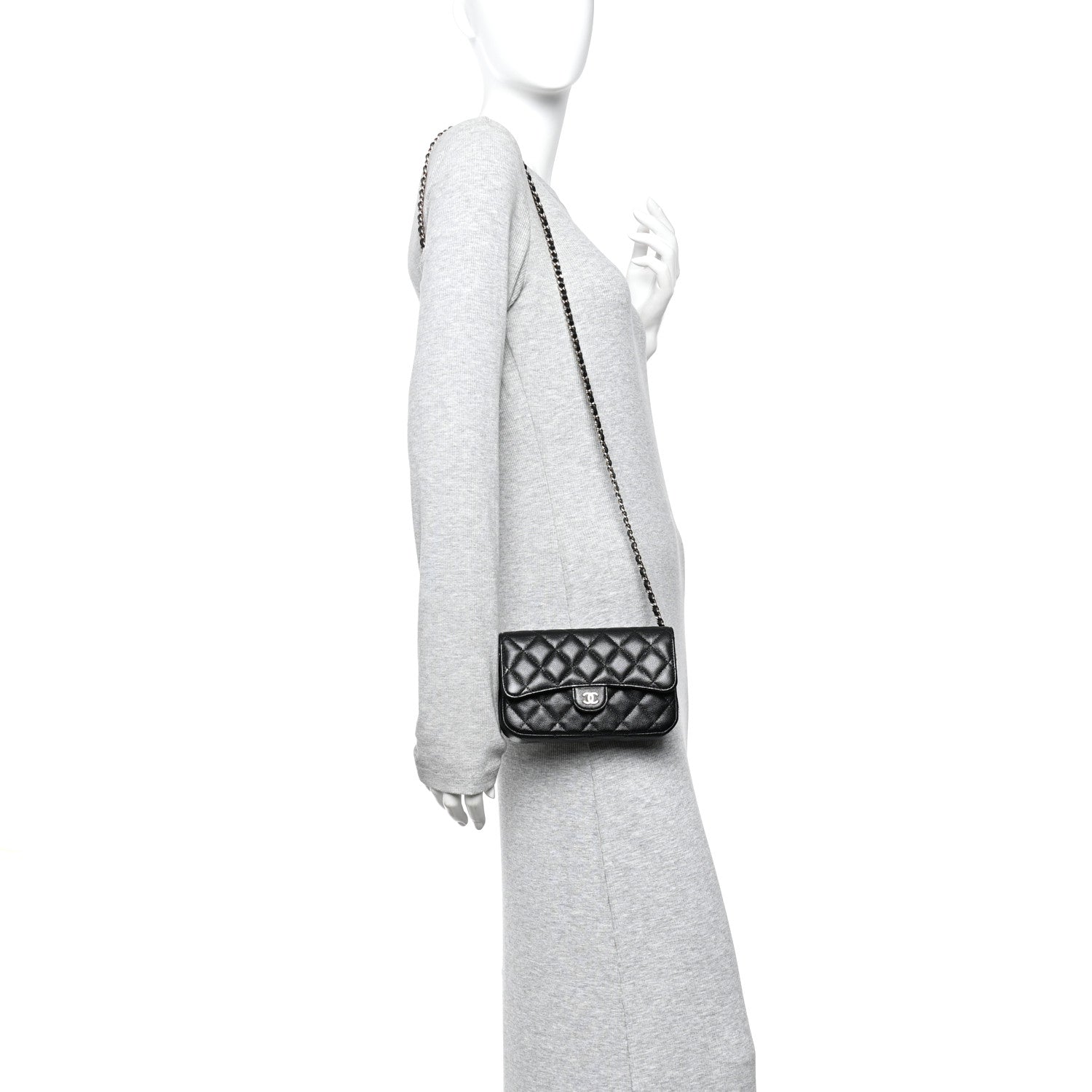 Chanel Caviar Quilted Flap Phone Holder With Chain Black 2 of 11