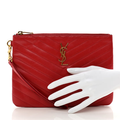 Saint Laurent Calfskin Matelasse Chevron Monogram A5 Wristlet Bandana Red 2 of 7